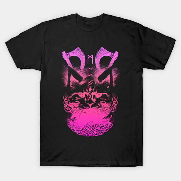 Abstract Cat in Viking Style - Purple T-Shirt by Scailaret
